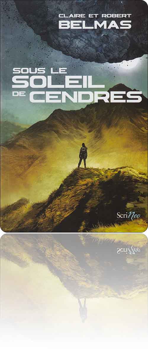 couverture dans les tons de sienne représentant une jeune femme sac au dos sur un sommet herbeux d'un paysage de montagnes surplombé par le satellite rocheux et très proche de la planète
