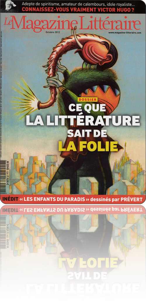 couverture représentant une version moderne d'un personnage contrefait de Jérôme Bosch, qui joue de sa propre trompe sur les toits de la ville pour appeler ses congénères