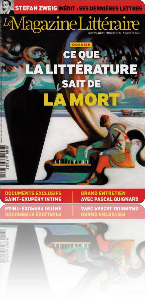 couverture représentant un personnage assis à l'ombre d'un arbre sur lequel s'appuie debout la Mort, laquelle a les noirs dans la partie d'échecs qui les oppose