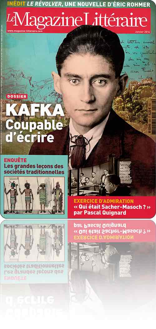 couverture présentant la photographie en buste de Franz Kafka, un scarabée en guise de cravate