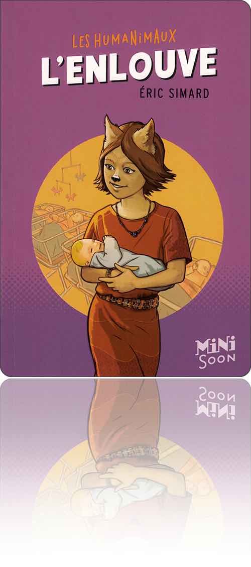 couverture sur fond violet représentant une enfant-louve qui s'occupe des nourrissons