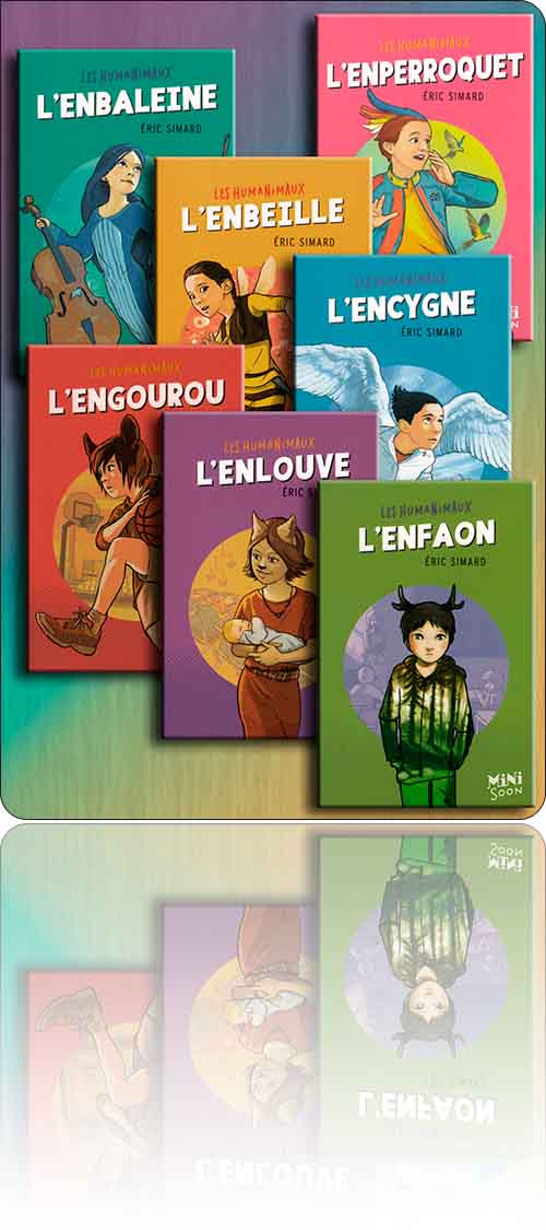 simulacre de couverture composite symbolisant un groupe de livres…
