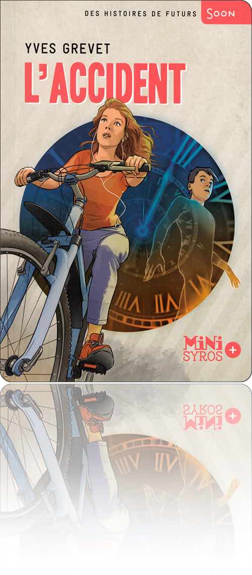 couverture représentant une jeune fille à cheval sur la bicyclette du temps sous le regard de son contact futur