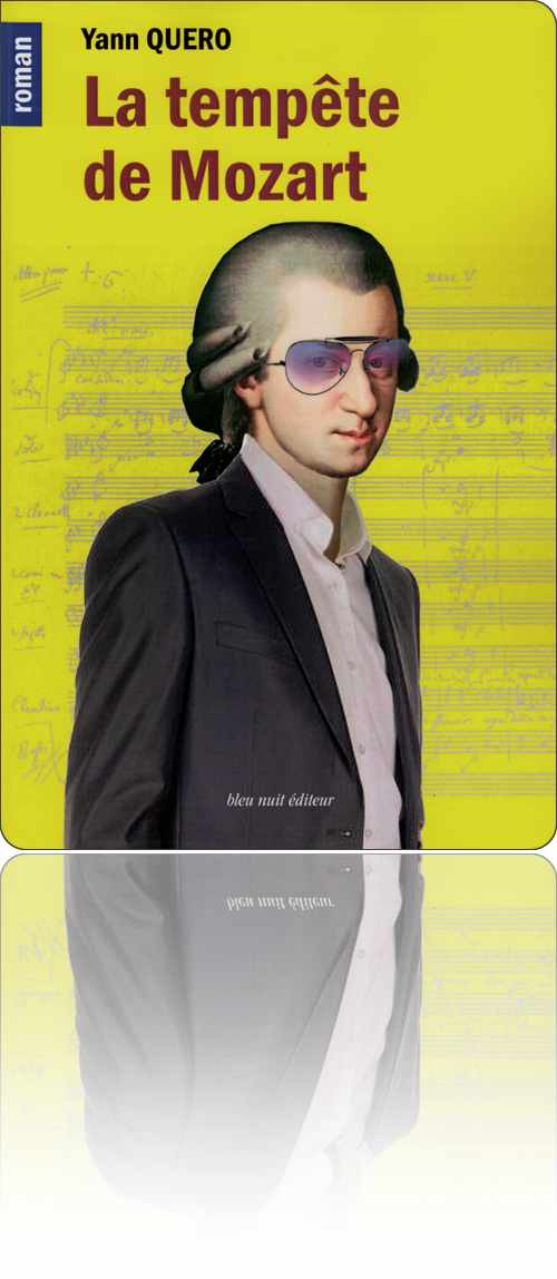 couverture représentant Mozart en costume moderne portant lunettes à verres teintés sans être miroirs