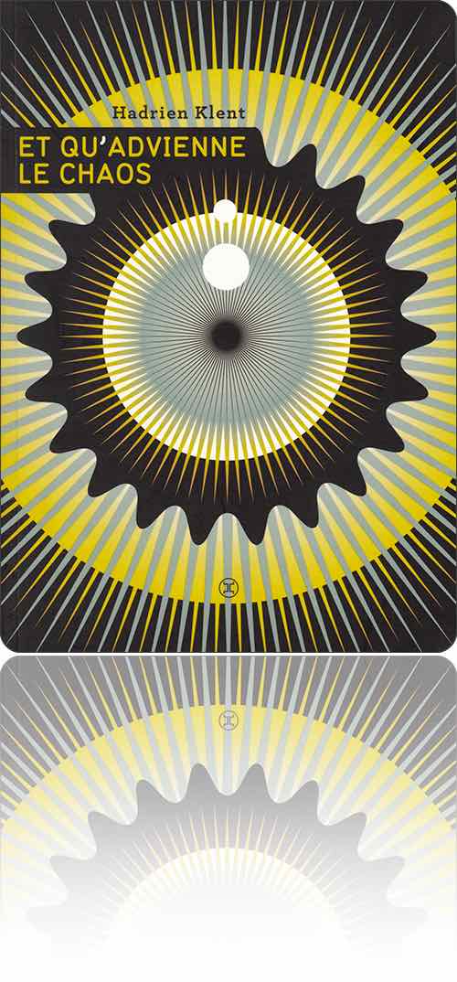 couverture non figurative présentant des roues de couleurs concentriques plus ou moins hérissées et qui pourraient symboliser une lumière s'échappant difficilement d'un trou noir…