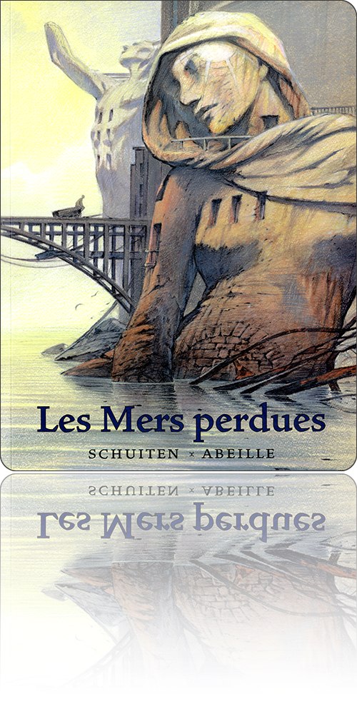 couverture représentant un immeuble d'habitation en forme de statue féminine capuchonnée, dont les fondations et les jambes baignent dans l'eau d'une rivière près d'un pont