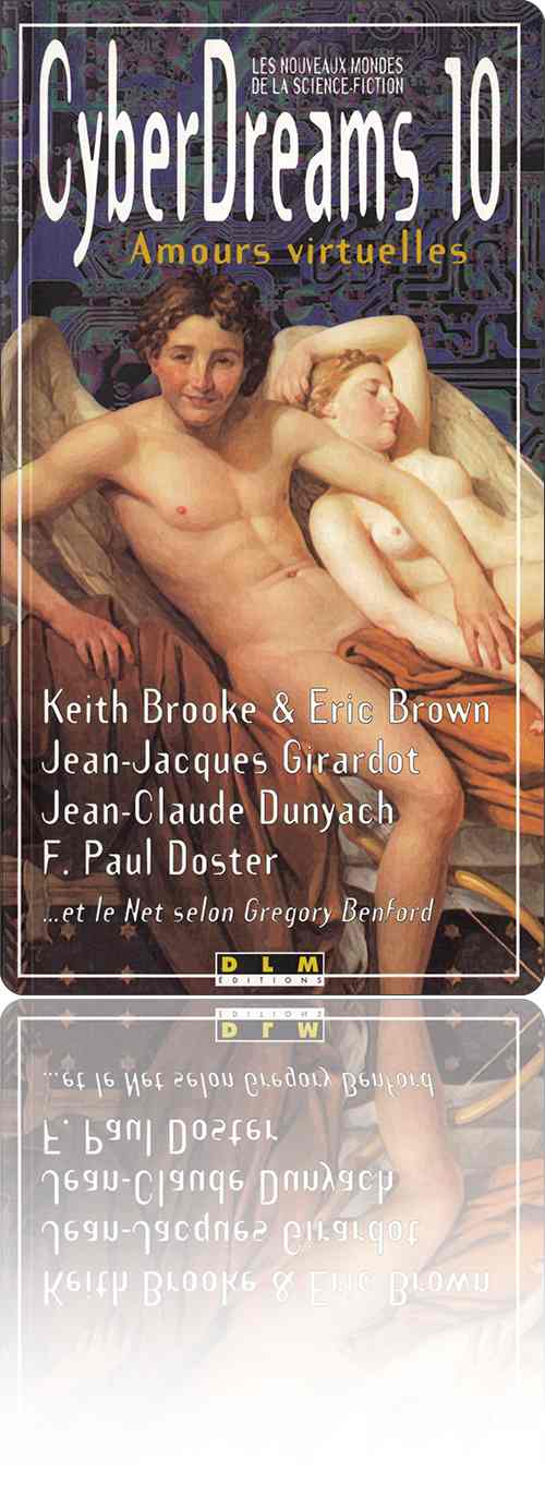 couverture représentant Cupidon et Psyché, en couple de jeunes anges sexués au saut du lit sur fond de carte électronique