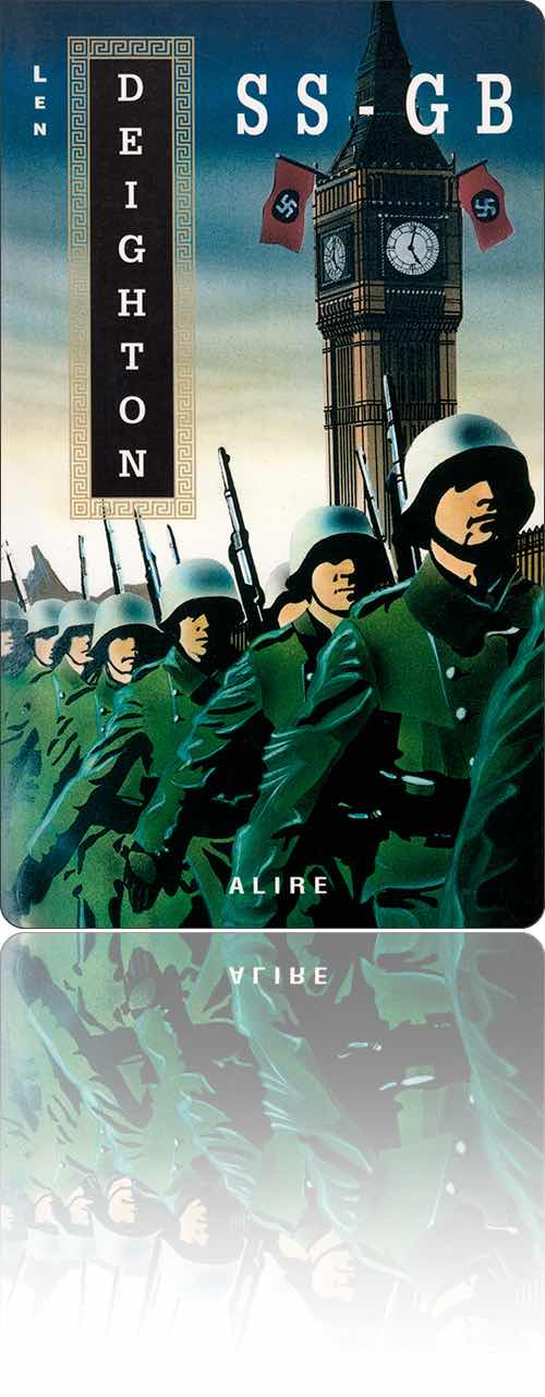 couverture dans les tons de vert représentant une troupe allemande qui défile au pied d'un Big Ben battant pavillon nazi