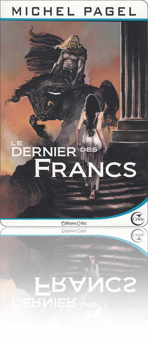 couverture dans les tons de rouille représentant une jeune femme de dos qui monte un escalier vers un cavalier barbare torse nu et la francisque à la main