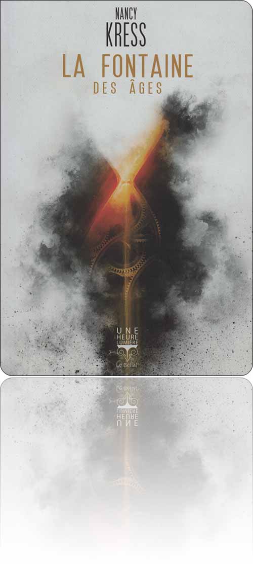 couverture dans les tons de feu représentant un sablier mécanique