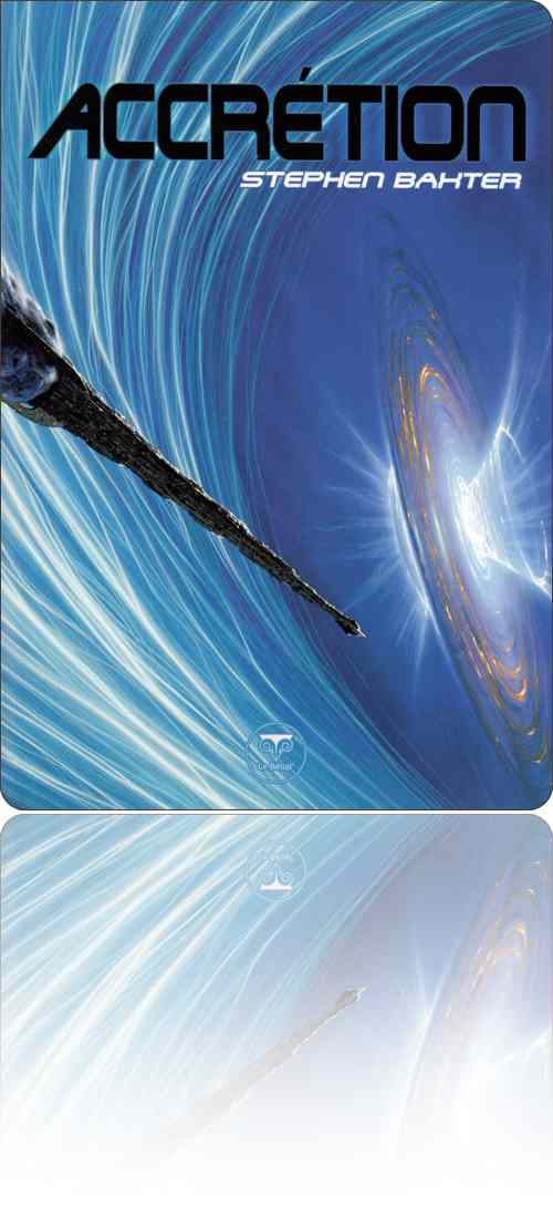 couverture dans les tons de bleu représentant un vaisseau spatial en forme d'astéroïde allongé qui s'approche au sein d'un vortex d'une station pareille à un vase de cristal