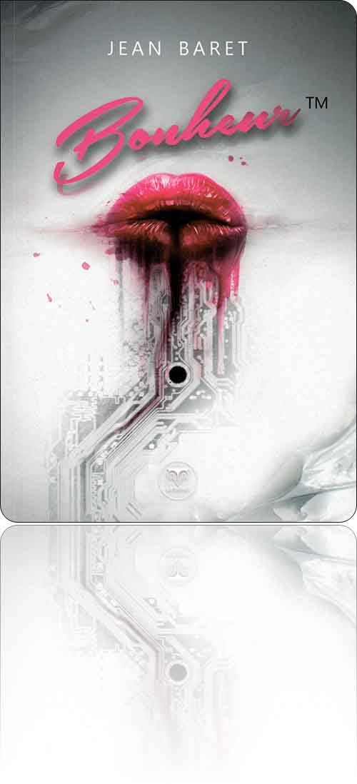 couverture grisâtre représentant des lèvres sanguinolentes sur fond de carte électronique