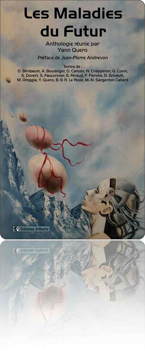 couverture dans les tons de bleu représentant des œufs géants enguirlandés qui escaladent une montagne vers le ciel sous le regard d'un personnage portant un casque futuriste