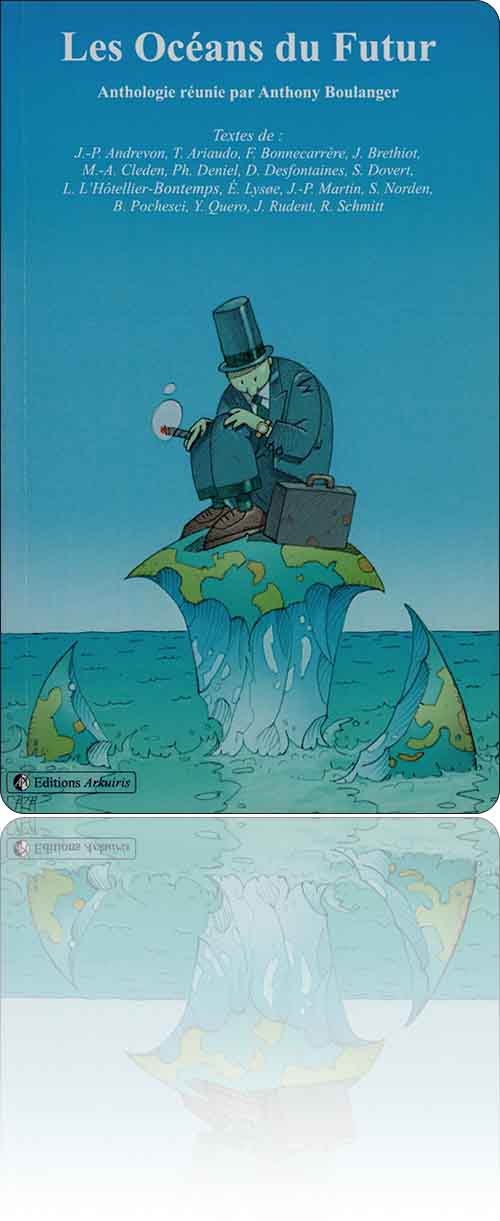 couverture dans les tons turquoise représentant un homme d'affaires et son cigare qui survivent toujours sur le trognon de pomme qu'est devenue la Terre grâce à lui