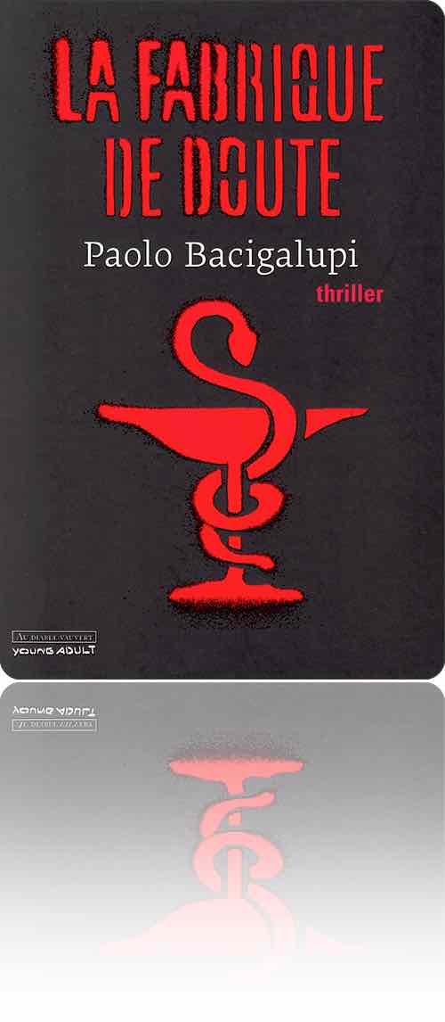 couverture dans les tons de rouge et de noir représentant façon caducée un serpent enroulé autour d'un pied de coupe